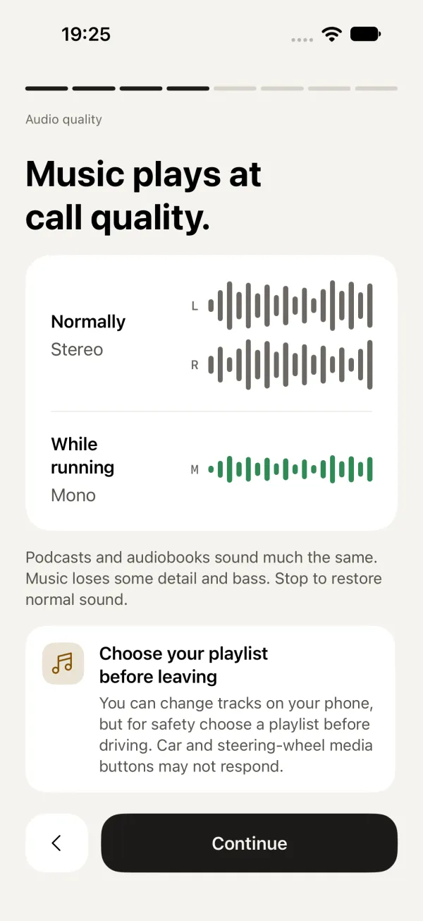 Page 4: Music plays at call quality.