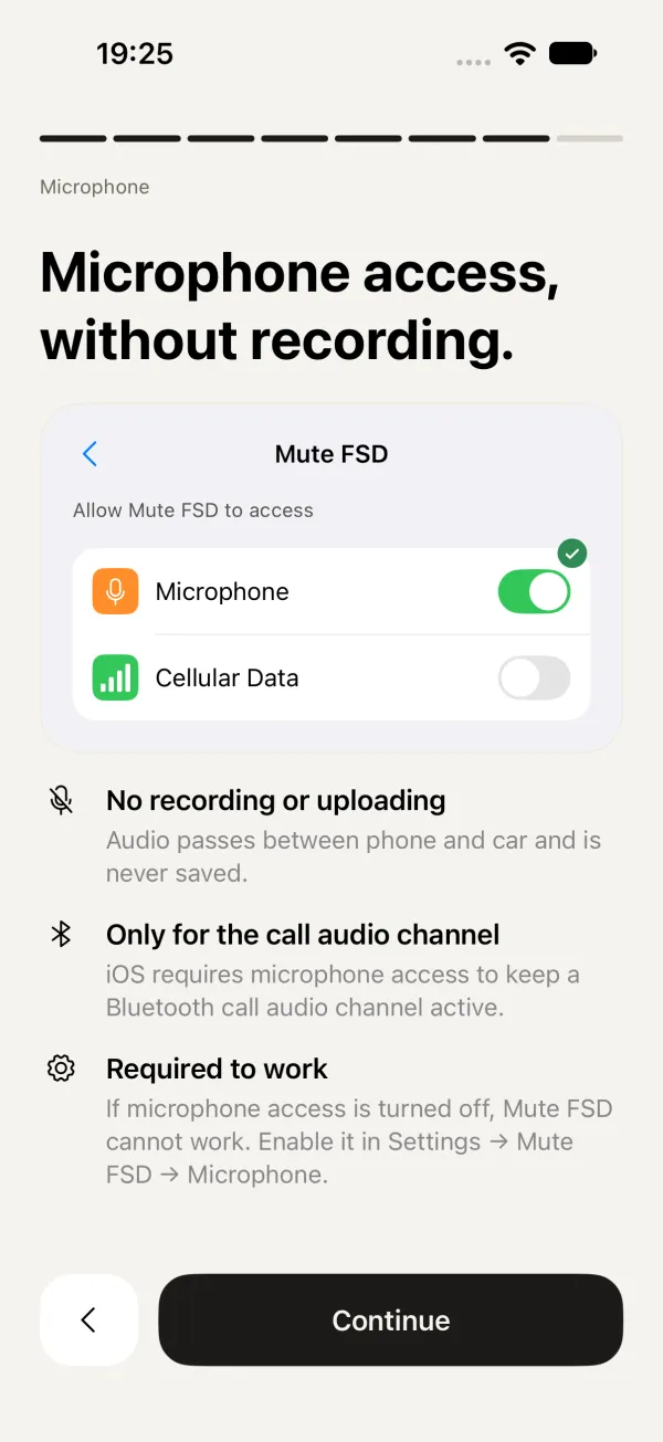 Page 7: Microphone access, without recording.