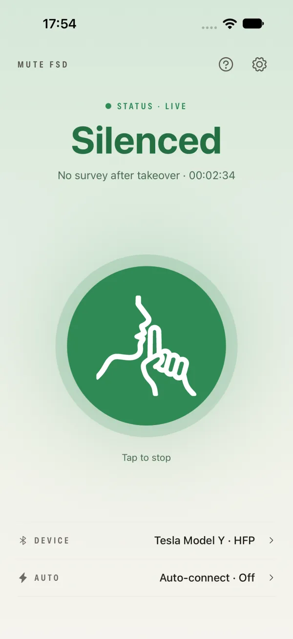 Active home screen with green shushing disk
