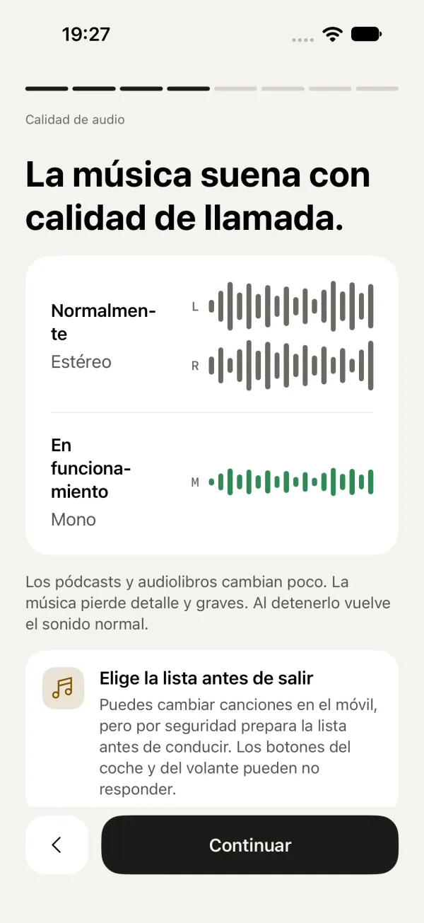 Página 4: La música suena con calidad de llamada.