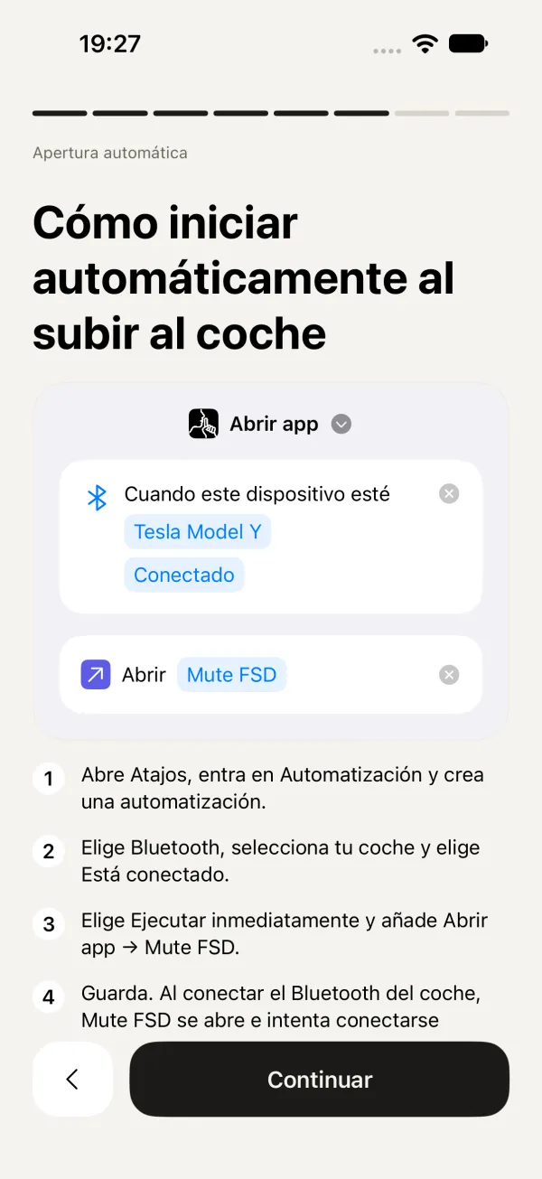 Página 6: Cómo iniciar automáticamente al subir al coche.