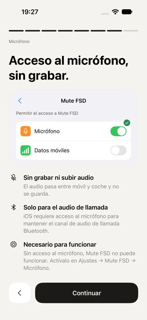 Página 7: Acceso al micrófono, sin grabar.