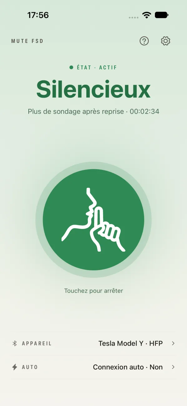 Accueil actif avec disque vert et geste de silence